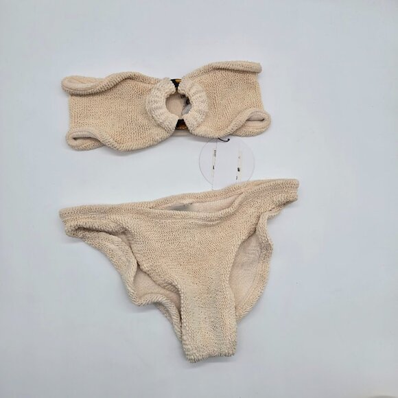 Hunza G Coco Bikini Set Womens OS Blush Crinkle Ring Two Piece Flaw - Picture 1 of 16